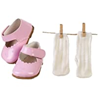 Conjunto de Zapato Merceditas de Color Rosa + calcetín Beige para muñecos de 43-46 cm.